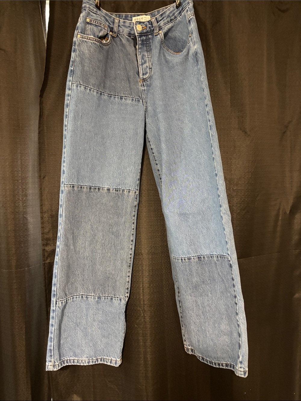 Denim&Co Light Blue Patchwork High-Rise Wide-Leg Jeans